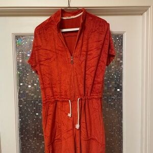 Marine Layer Vibrant Orange terrycloth jumpsuit